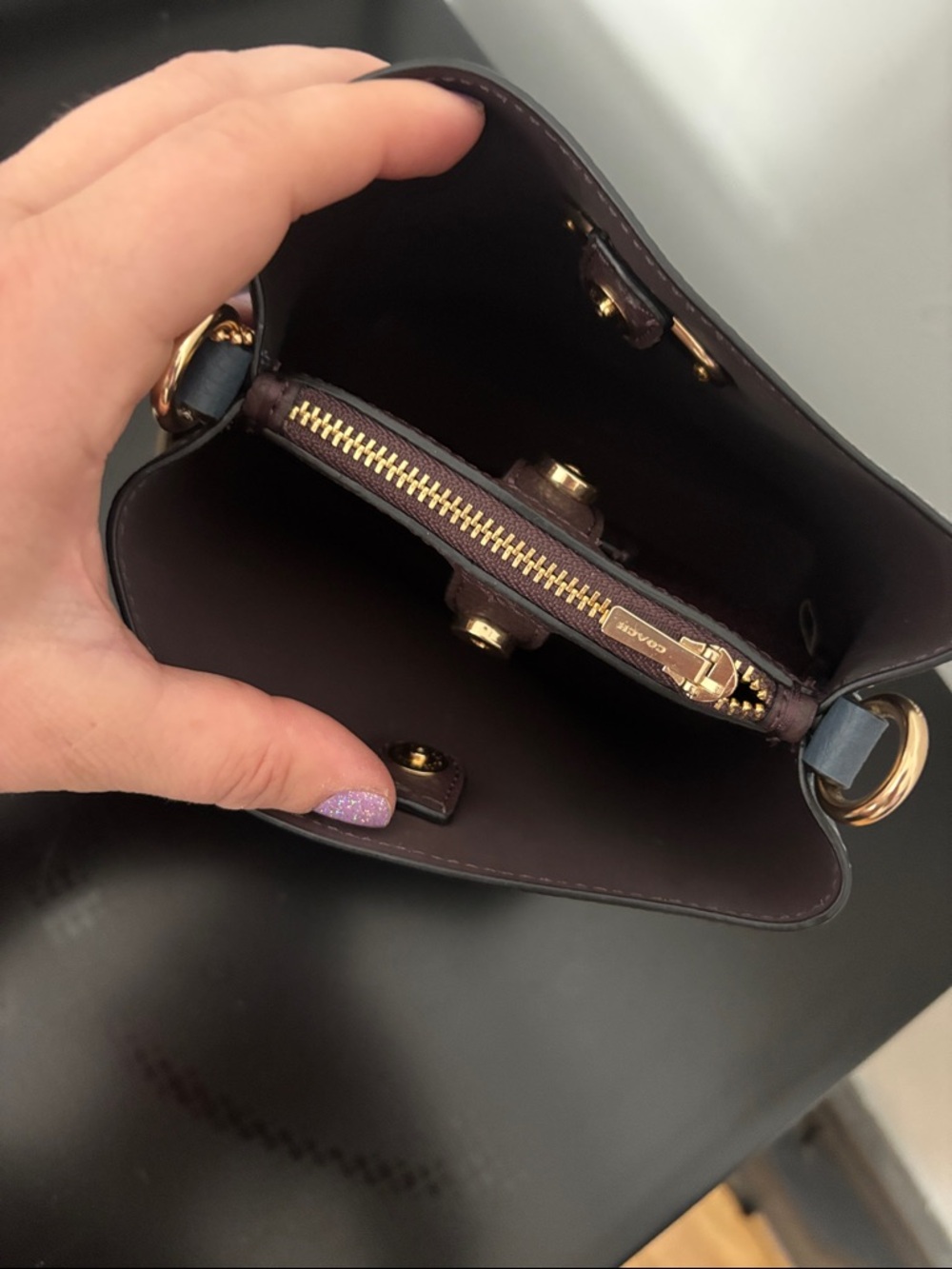 Coach Slate Blue Pebble Leather Mini Bucket Crossbody - Picture 3 of 6